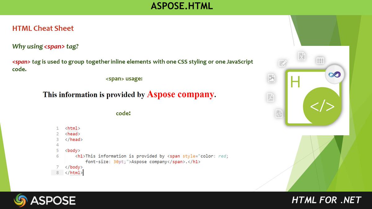 AsposeHTML's tweet image. Today #AsposeHtml is sharing another #helpfultip about &lt;span&gt; tags. How often do you use these tags in your work? Share your experience in comments. #html #html5 #css #aspose