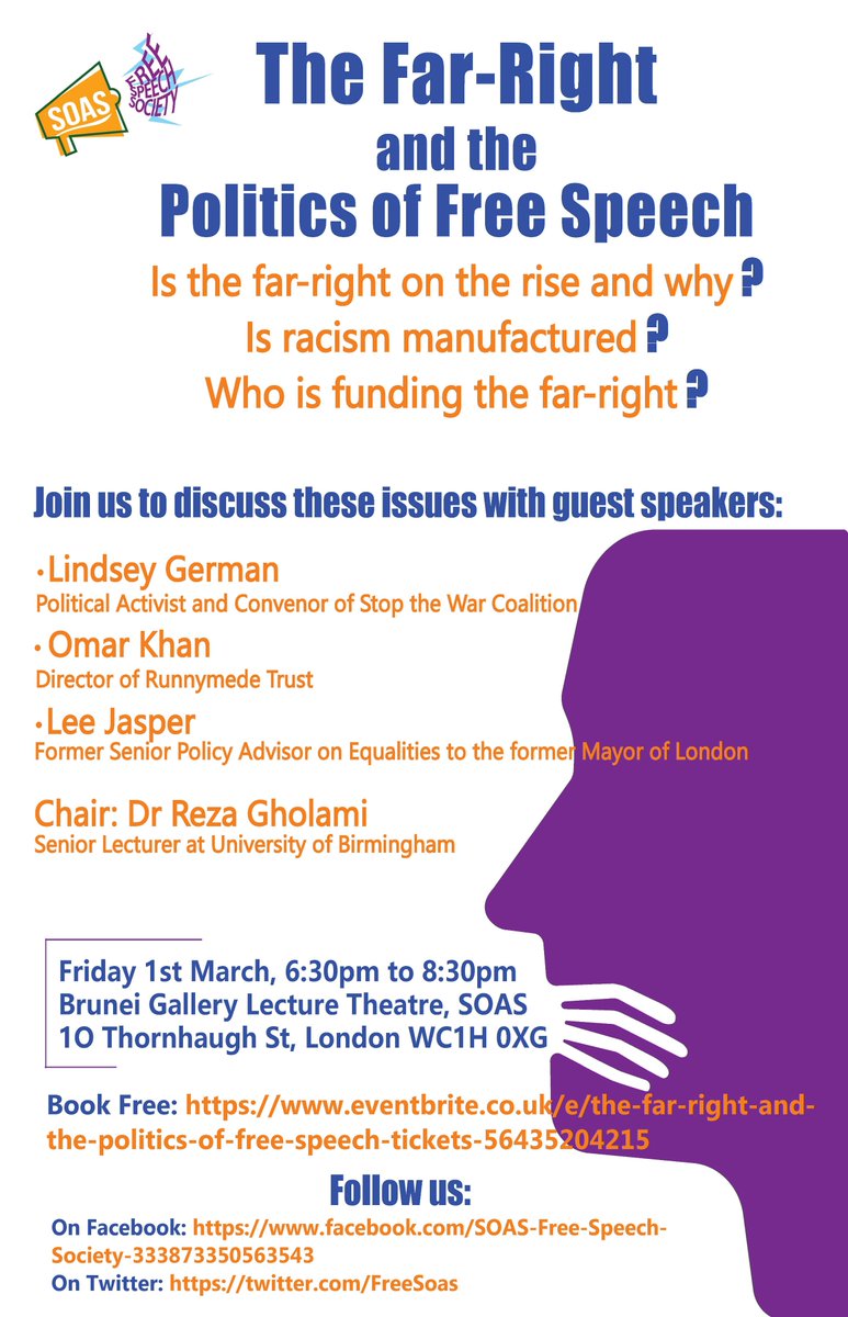 FreeSoas's tweet photo. Join our great panel at the Far-Right and the Politics of Free Speech, Friday 1st March
Book free: https://t.co/wJzMuYldiU @MarxismFestival @MarxistStudent https://t.co/66yaITEb3J