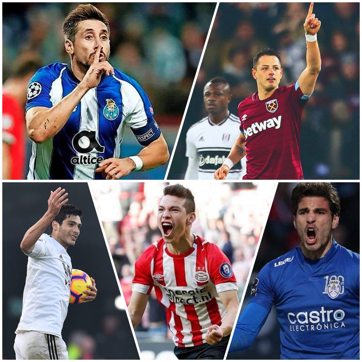 SoyReferee's tweet photo. ¡VIVA MÉXICO! 🇲🇽⚽

➔ Gol de Héctor Herrera con el Porto
➔ Gol de Chicharito con el West Ham
➔ Gol de Raúl Jiménez con el Wolverhampton
➔ Gol del Pollo Briseño con el Feirense
➔ Gol del Chucky Lozano con el PSV

Fin de semana de mexicanos en Europa 😃👏🏻 https://t.co/hooZHD32px