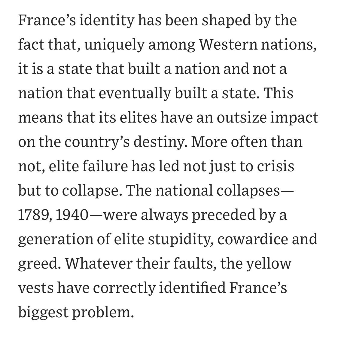 brianrants's tweet photo. @pegobry Your closing paragraph about the history of the French state in the @WSJ: It seems quite consequential as an origin story, but I can’t quite figure out why. Can you help me connect sentence 1 (state->nation) &amp; 2 (elite’s outsize impact)? https://t.co/6fhtVeHD3U