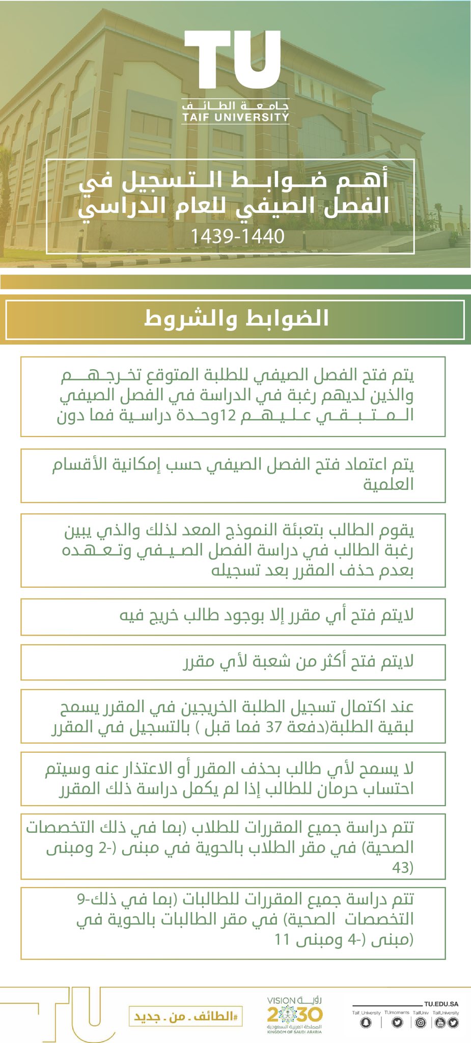 التقويم الاكاديمي جامعة الطائف