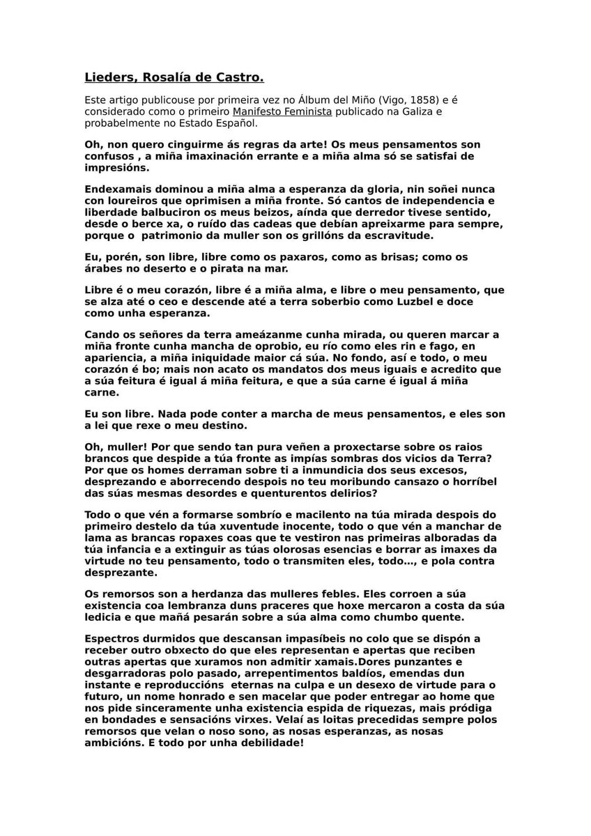 maria_chao_mart's tweet photo. No #DíaDeRosalía, o seu manifesto #Lieders, considerado o primeiro manifesto feminista da Galiza:
#EuSonLibre
Tamén o empregamos como lema no Colectivo Feminista de As Pontes @colectivofemap https://t.co/aDHDtJwGWV