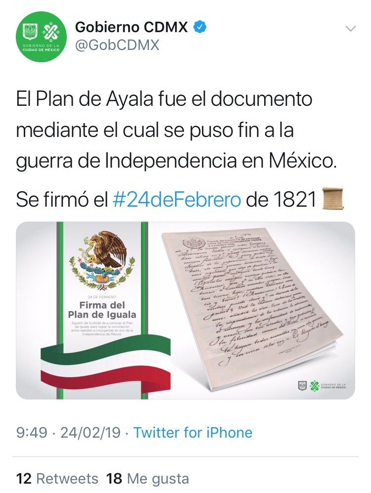 El Plan de Ayala se firmó el 28 de noviembre de 1911 por Emiliano Zapata.

Lo que hoy se conmemora el el Plan de Iguala, fue promovido por Agustín de Iturbide el 24 de febrero de 1821, 90 años antes del Plan de Ayala.

No dan una seres de la cuaternaria transformación.