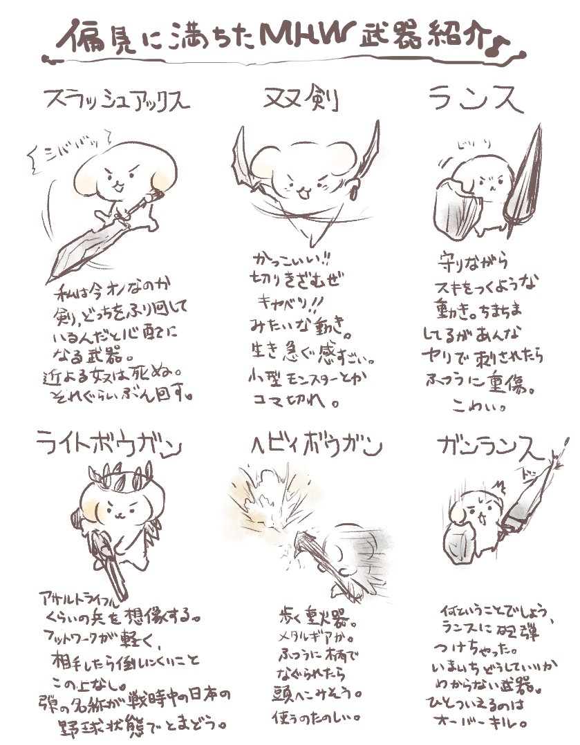 偏見に満ちたＭＨＷ武器紹介第二弾はじまるよー！！
狩猟笛…？え…と…また次回！ 