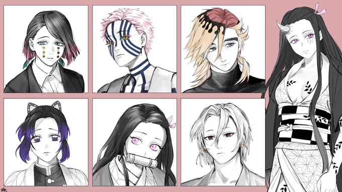 リプありがとうございました…!えんむとあかざ殿としのぶさん+自分が描きたいだけの顔! 
