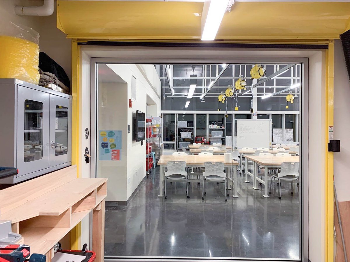 WeissmanFoundry's tweet photo. If you haven't seen them yet, they're there. We got GLASS doors to ensure the visibility and safety of students while they're working. Start grinding! https://t.co/vrweUGvuJC