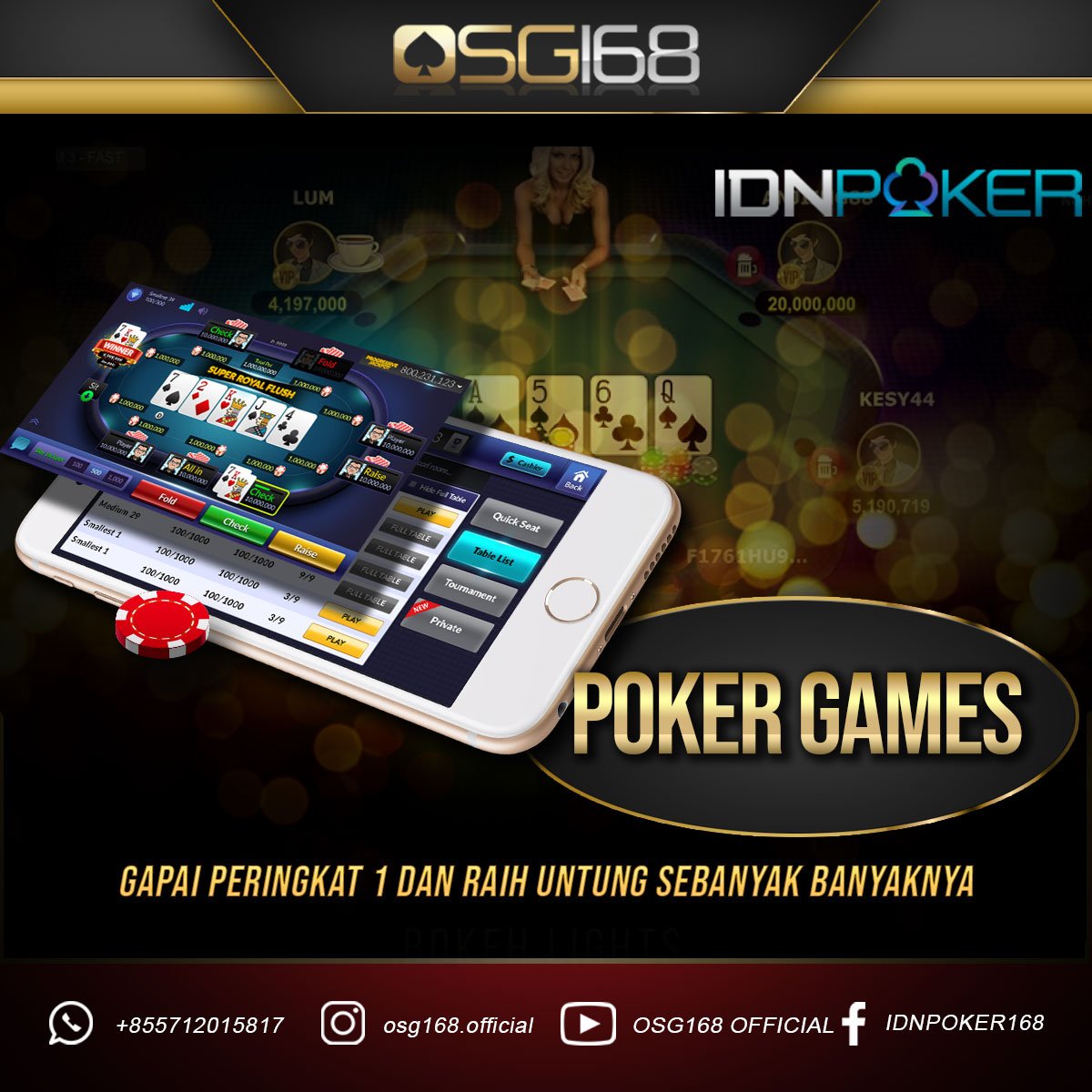 Osg168IDN's tweet photo. Server resmi #IDNPOKER telah berpartisipasi kepada agen @Osg168IDN perihal gaming online terbesar dan terpercaya..
Murni #playervsplayer dan dapatkan bonus menarik disini !!
#gamig #infogaming #osg168
#TexasPoker
#Cemeonline
#CapsaSusun
#Omaha
#Super10
#Domino
#CemeKeliling https://t.co/S2JtRrflpy