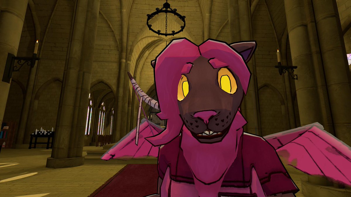 VRCLion's tweet photo. @VRChat This cool pink cat thing made by @Print_Bird https://t.co/2DT9XpubbW
