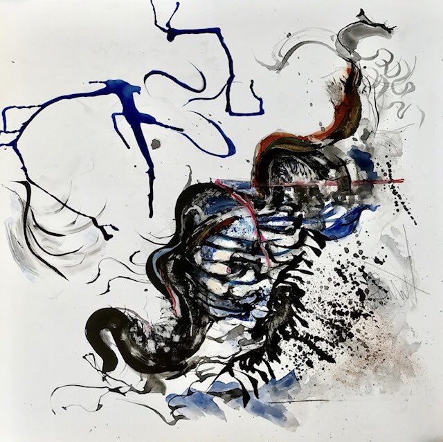 MargieKelk's tweet photo. The Sky is Falling, inks and watercolour on paper, 24” x 24” #drawing #contemporaryart #workonpaper #inkdrawing #redheadgallery #referencecontemporary #canadianartist #torontoartist #margiekelk https://t.co/rt9zV8pD74