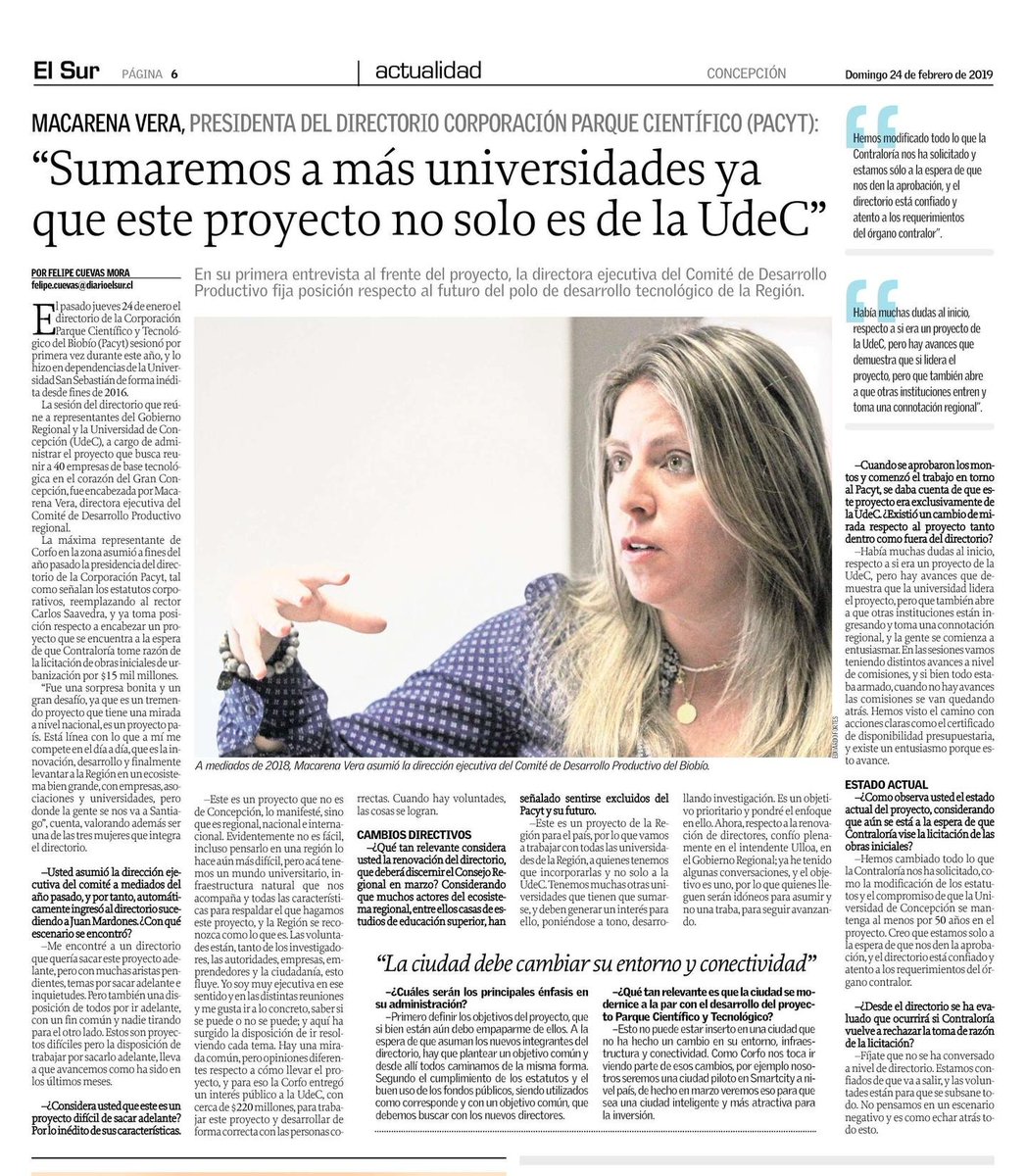 PACYTbiobio's tweet photo. Tenemos un mundo Universitario, infraestructura natural que nos acompaña, y todas las características para respaldar el que hagamos este proyecto.." manifiesta @Macaveram Presidenta del Directorio @PACYTbiobio hoy en @elsurcl https://t.co/AQUB6aSt7X https://t.co/JU9KklwMJX
