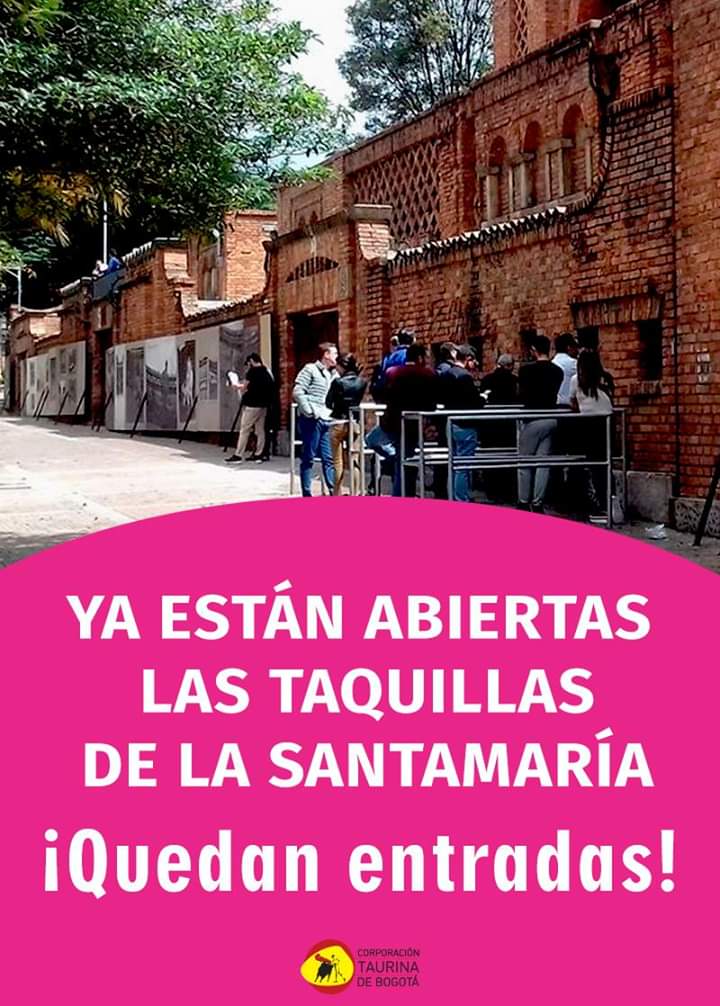 Ya están abiertas las taquillas de La Santamaria
#CorridaGoyeca
E. Gutiérrez
PONCE - CASTELLA - RAMSÉS
¡Vamos a llenar La Santamaría!
HOY  🕞 3.30 PM