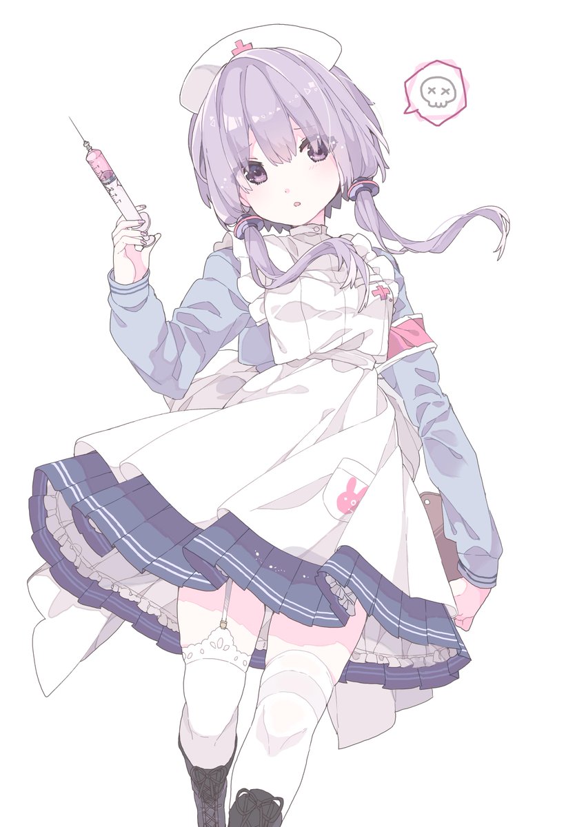 yuzuki yukari 1girl hat solo nurse cap holding nurse apron  illustration images