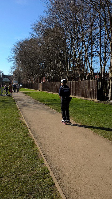 Neighbourhood Team continuing ASB patrols in Garth Park.... engaging directly with the users of the new skate park and administering first aid to a bmx user who hurt himself!! #youthengagment #speedyresponse #didshefall