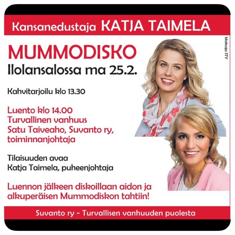 mummodisko's tweet photo. Huomenna diskoillaan Salossa, Ilolansalossa! Tuus pyörähtää, jos satut kulmille!🕺🏼💃🏻 #mummodisko #aitojaalkuperäinen #salo #suvantory #turvallinenvanhuus @JoniTammisalo https://t.co/vUQ1OOnJ6S