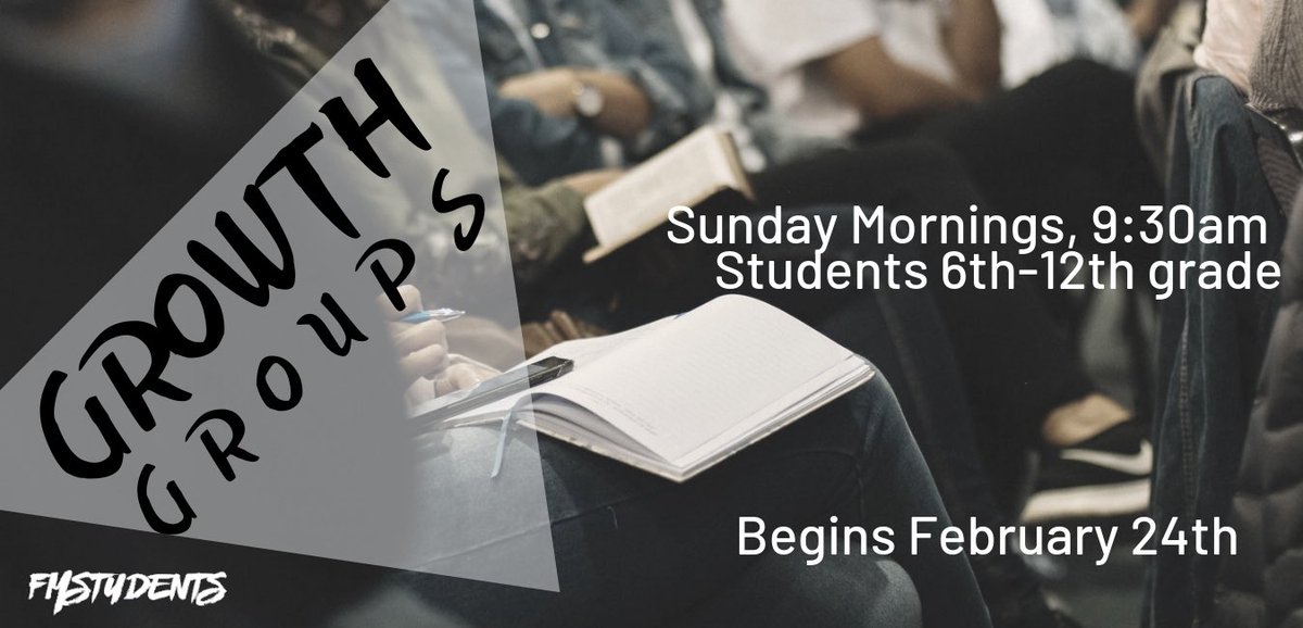 TheFMstudents's tweet photo. We are so excited for our Sunday #growthgroups to begin this weekend! 9:30am, meet in the children’s hallway, 2nd classroom on the right! #fmstudents #goingdeeper https://t.co/l37SPIqYC9