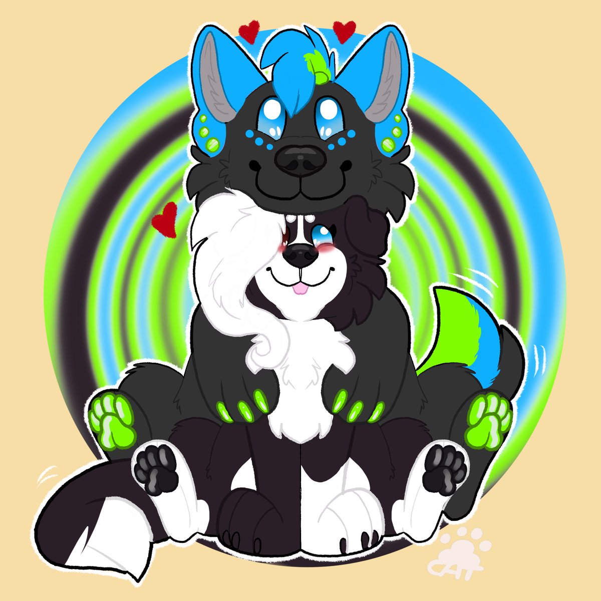 Mebikitty's tweet photo. Art for @RaverNeonlight and @TobiCollie 
Art by me @Mebicat1 
I am Open for chibi Commission:Price 8€ + for another character 3€ 
#furryart #furryfandom #Furry #furries #furry https://t.co/hZYN3IUrAC