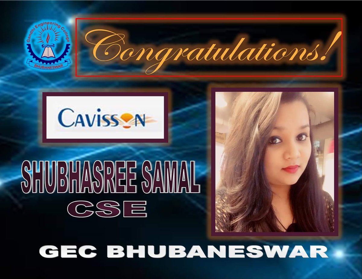 gecbbsrofficial's tweet photo. #Campuslife
#Placementupdate

GEC wishes Miss. Shubhasree Samal , #CSE for getting placed in #CAVISSON #Systems.

#GECBhubaneswar https://t.co/d81txkLki6