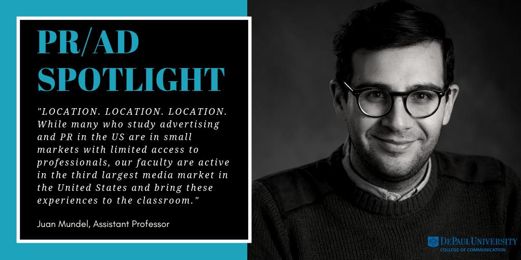 DePaulPRAD's tweet photo. We mean it when we say the city is our classroom. PR/AD professor Juan Mundel shares what makes our program so unique.
#PRADSpotlight #PRADProud https://t.co/eOjvqRhwTS