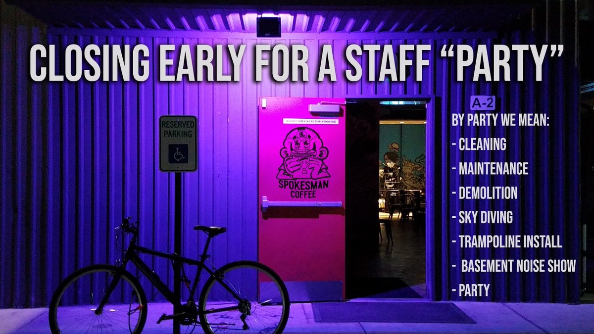 spokesmancoffee's tweet photo. Hey there Spokes Folks👋
We're closing at 7pm tonight.
We'll be back to regular business hours Monday.
Thanks for the constant support, we'll see ya tomorrow! https://t.co/l46j9f8z0J