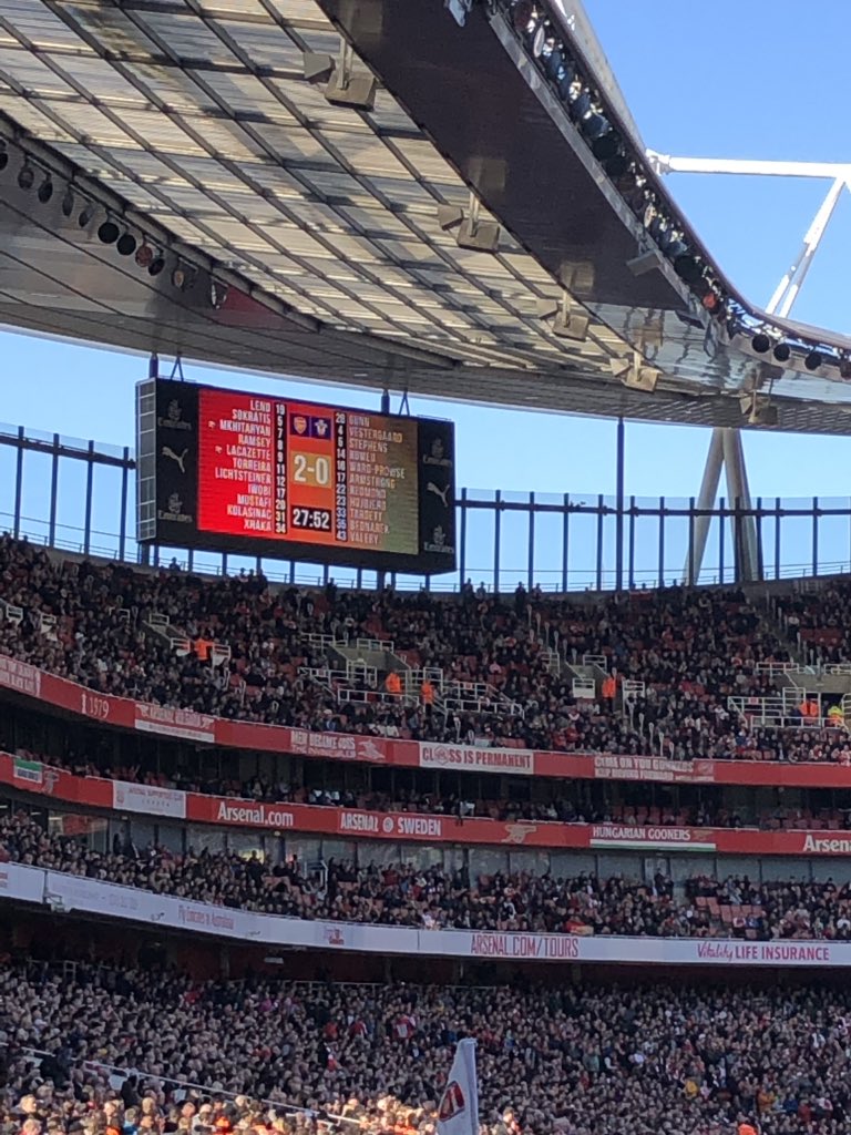 jimedwards40's tweet photo. @Arsenal 2 up at half time. What a start. 👏🏼👏🏼 https://t.co/o9pVJom86O