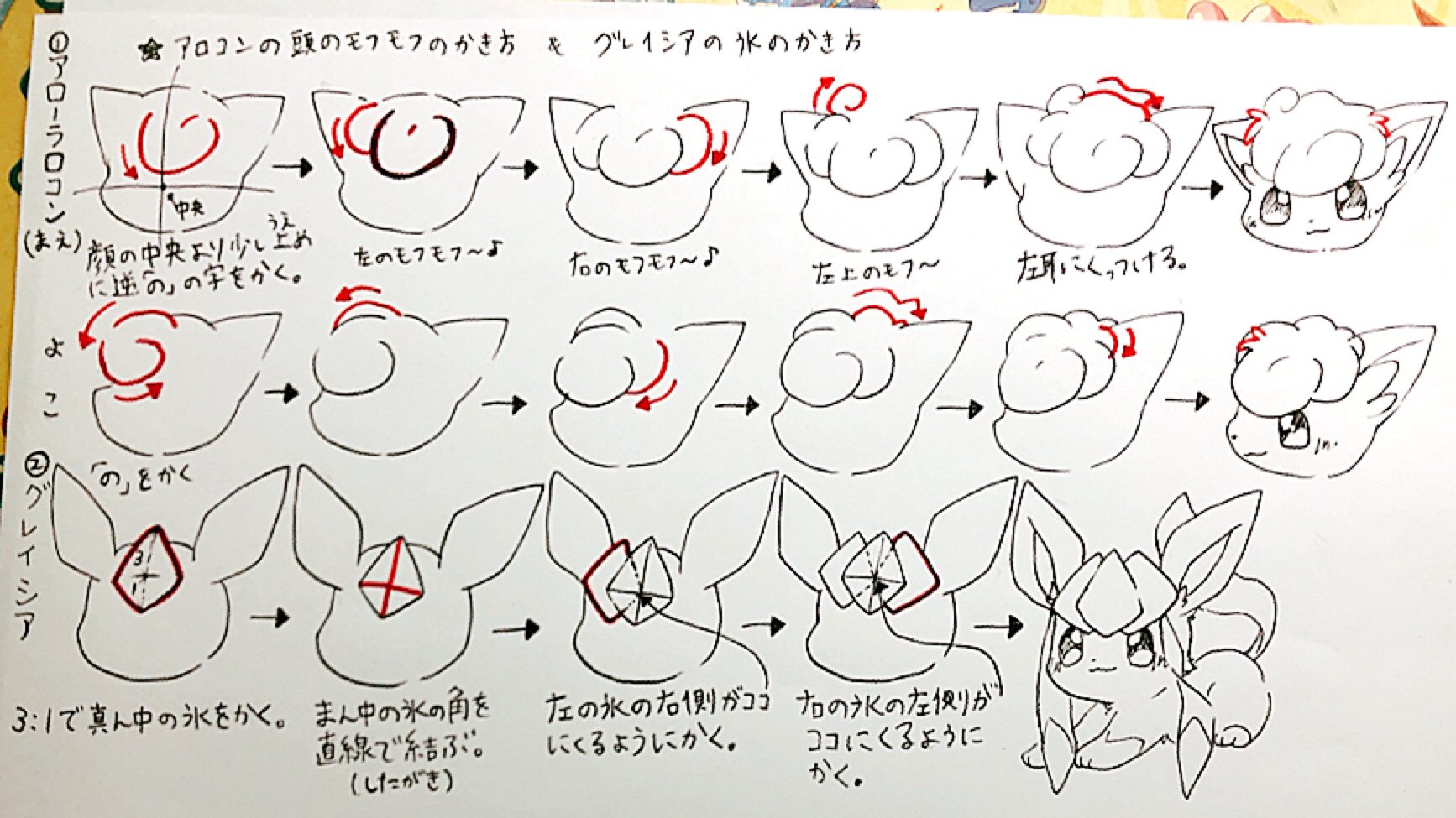 かな アロコンの頭のもふもふとグレイシアの氷の描き方です 完全に自己流 ここ大事 T Co Fpfdlbpiuo Twitter