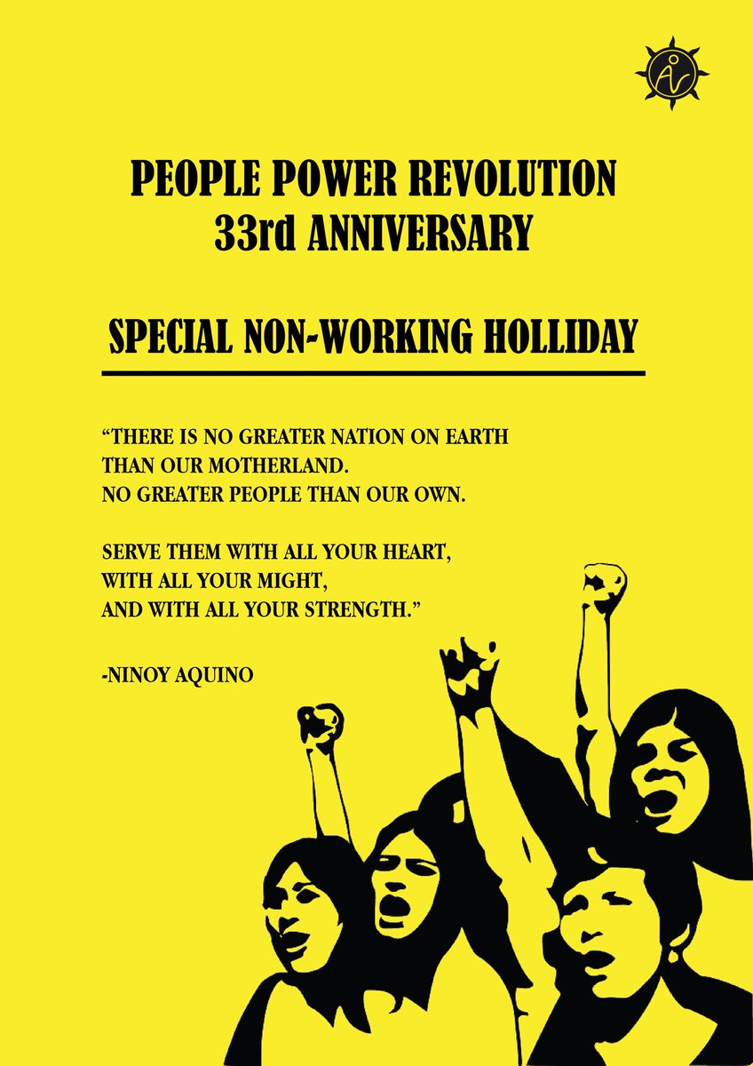 ADLAWParty's tweet photo. Benildeans, take note that there will be no classes tomorrow (February 25, 2019) as it is a Special Non-Working Holiday as it marks the 33rd Anniversary of the EDSA People Power Revolution.

#EDSA33  #NeverForget https://t.co/vrtGojkBd2