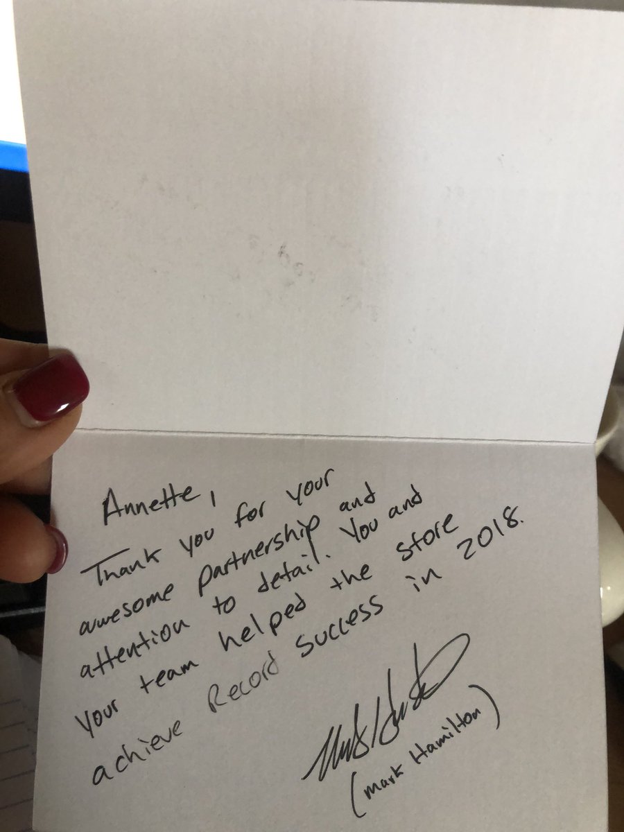 Annette99576820's tweet photo. So nice to receive this card in the mail, thank you Mark Hamilton for your support and recognition ! Looking forward to a profitable 2019 https://t.co/lhuNDqKEqU