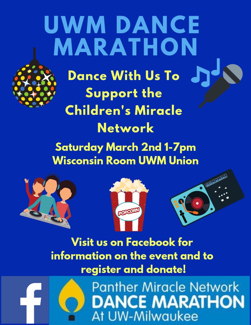 DMatUWM's tweet photo. UWM’s Dance Marathon is approaching, register now and make sure you don’t miss out on the fun. It’s all for a great cause! #DMatUWM #miraclenetwork #FTK https://t.co/cGicOEwek4