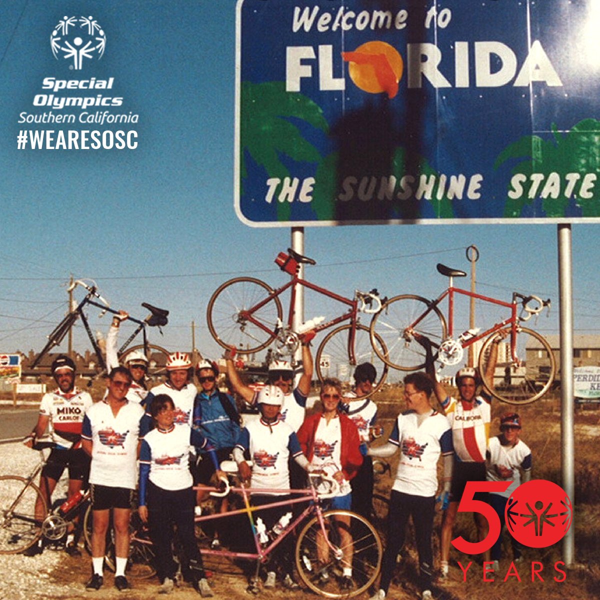 SOSoCal's tweet photo. In October 1987, CA #SpecialOlympics athletes and coaches rode every mile on bicycles from Newport Beach, CA to Jacksonville Beach, FL in the “Ride Across America: Ordinary People Doing Extraordinary Things." 🚴
- - -
#WeAreSOSC #SOSC50 https://t.co/pzsQu2SjbD