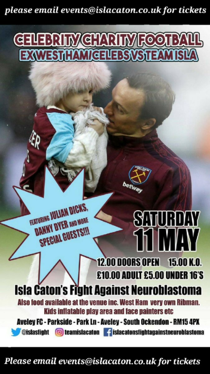 islasfight's tweet photo. "CHARITY FOOTBALL MATCH MAY 11th 2019" We have another big name to be announced by @ExWHUemployee on March 1st ( Tickets still available via email events@islacaton.co.uk) ⚽ #Teamisla @islasfight ⚽ https://t.co/tG0BCHWDA9