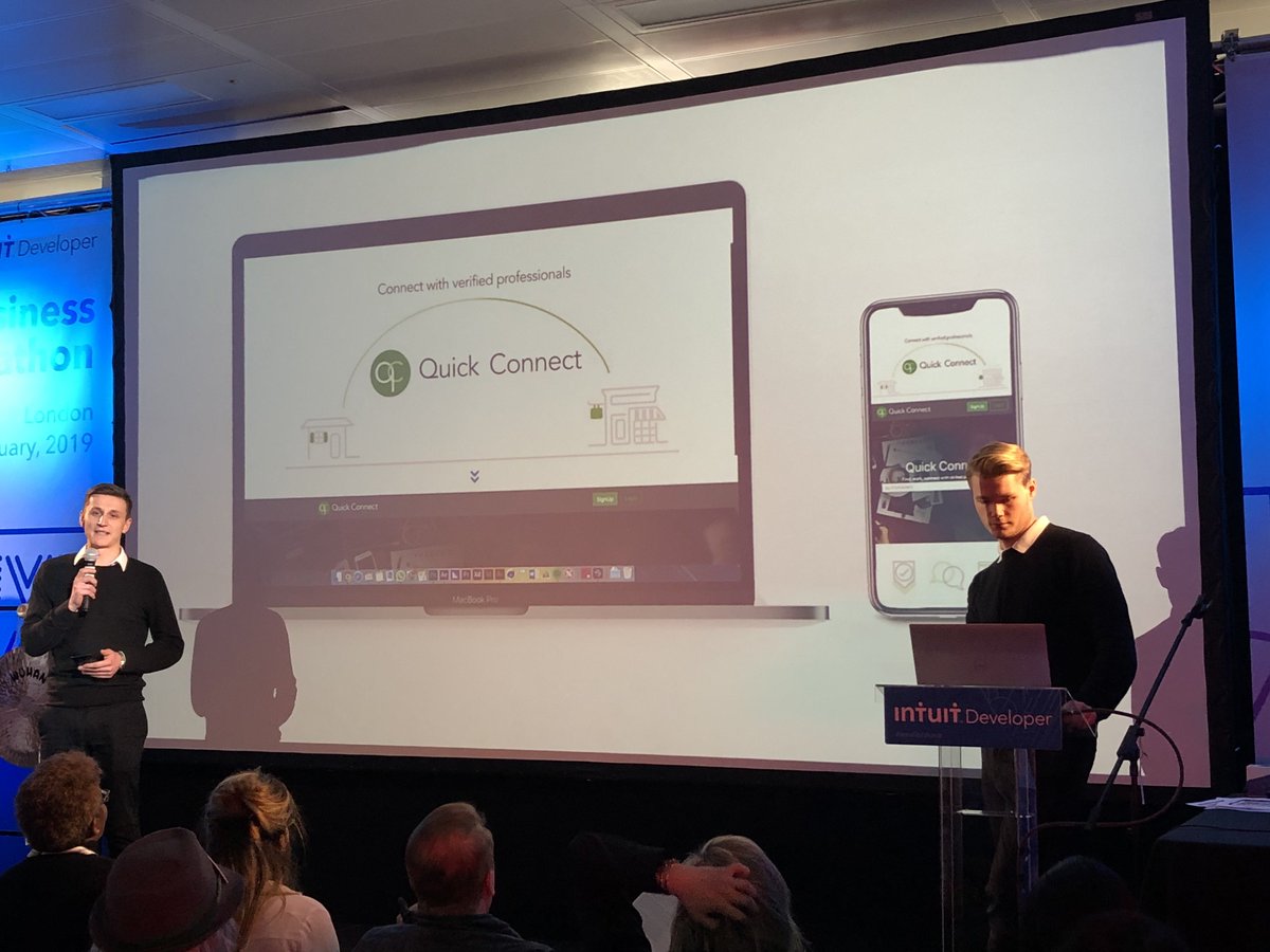 Our 17th hack team "QuickConnect" via an <a href="/quickbooks/">Intuit QuickBooks</a> integration allows anyone to find verified small businesses &amp; freelancers offering services. Looks at QuickBooks info for # years in biz, # clients. <a href="/Paymentsq/">Payments for QuickBooks</a> #smallbizhack