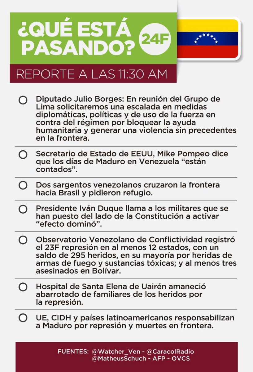 Ayer el usurpador eligió el peor de los caminos: Ya todo el mundo sabe de qué son capaces y fueron testigo de sus crímenes de lesa humanidad. #AsambleaVE #24Feb