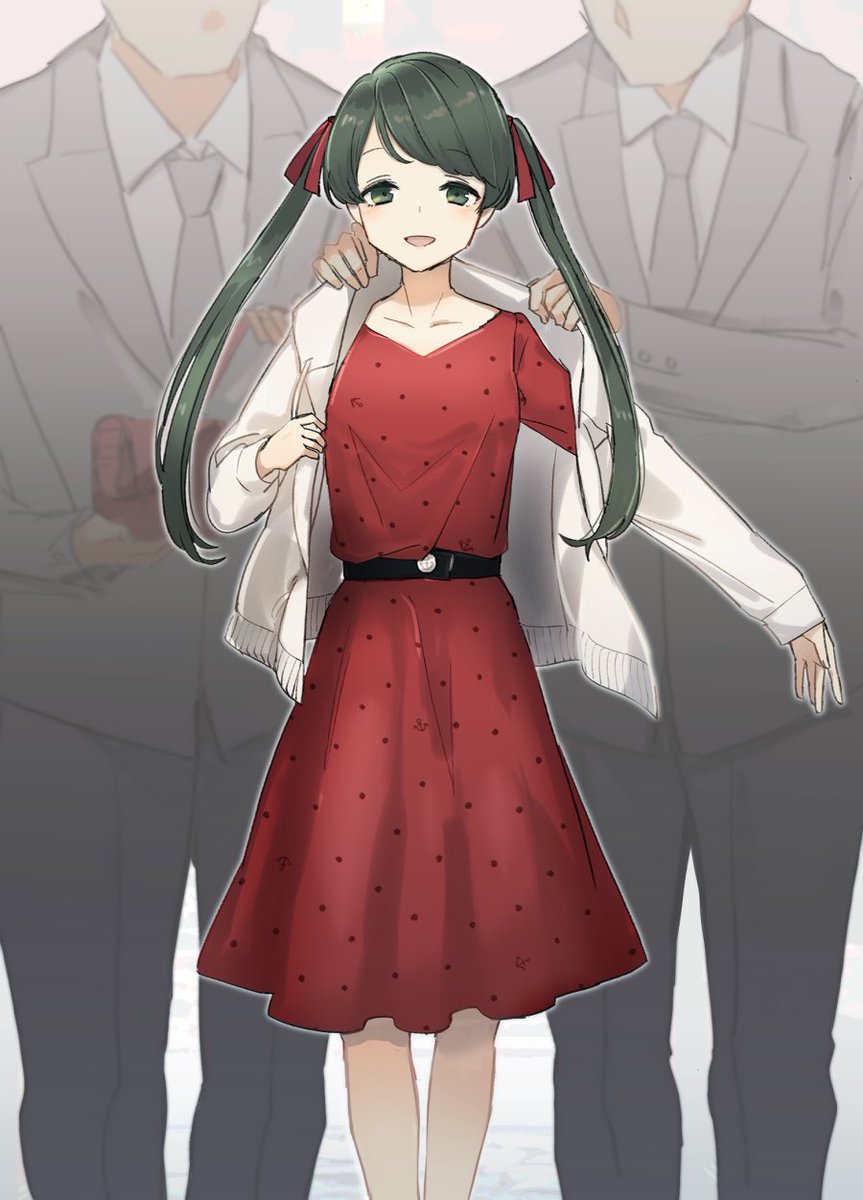 mikuma (kancolle) 1girl twintails dress long hair jacket red dress multiple boys  illustration images