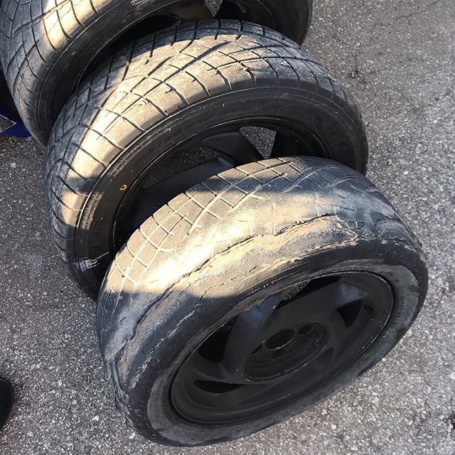 WhaleWarsRacing's tweet photo. We learned the Toyo Proxxess R1Rs are good for exactly 20 hours of racing. Flat tire set us back a bit but we’re still hanging on to 3rd in class and we’ve snuck our way up into 16th overall. Three hours til checkered flag! #racelucky https://t.co/Aw4IiTdNZC https://t.co/LaEXWQYfDr