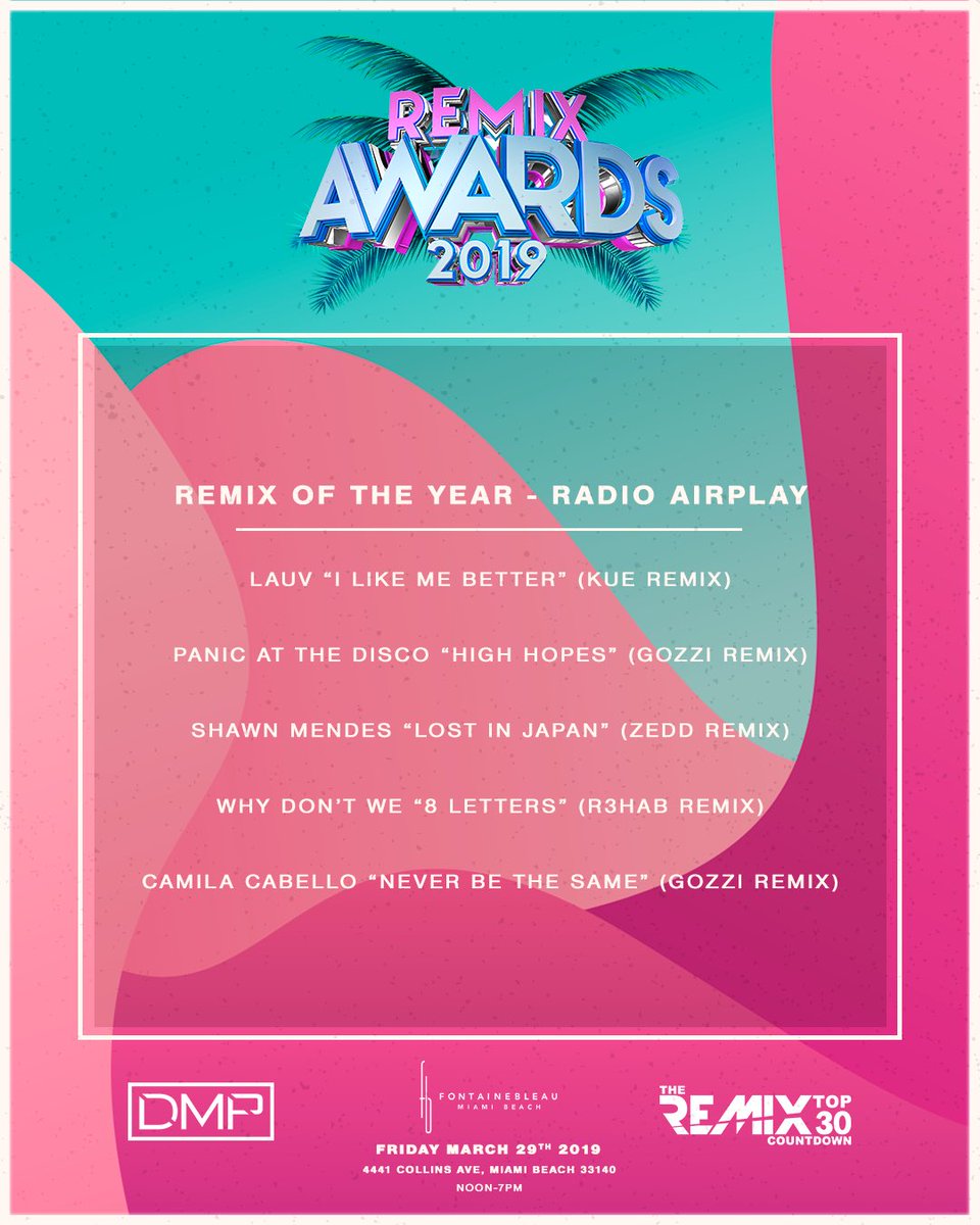 DJGozzi_'s tweet photo. Feels amazing to be nominated twice for โRemix Of The Year - Radio AirPlayโ & โRising Remix Producer Of The Yearโ
TY @RemixT30, @dmusicpool & @HollyHamy ๐๐ป
@Camila_Cabello @PanicAtTheDisco @DJGozzi_
#remixawards2019 #remixtop30 #digitalmusicpool #hollywoodhamilton #djgozzi #gozzi https://t.co/rYNnPFzS2i