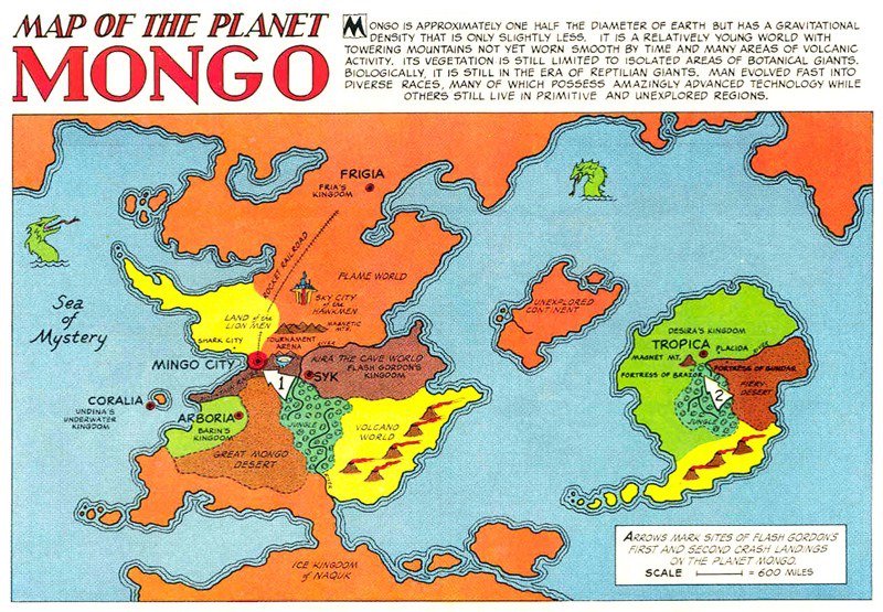 Flash Gordon comic book: Map of planet Mongo by Alex Raymond.