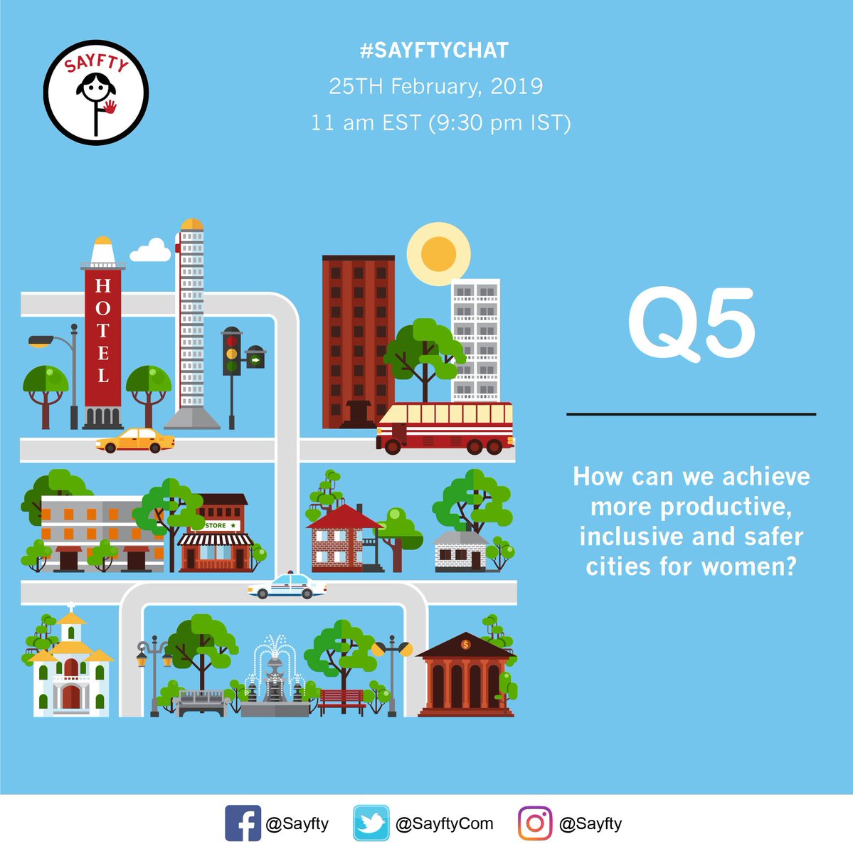 SayftyCom's tweet photo. Q5. How can we achieve more productive, inclusive and safer cities for women? #sayftychat @YouthKiAwaaz https://t.co/gc9YhyL8c2