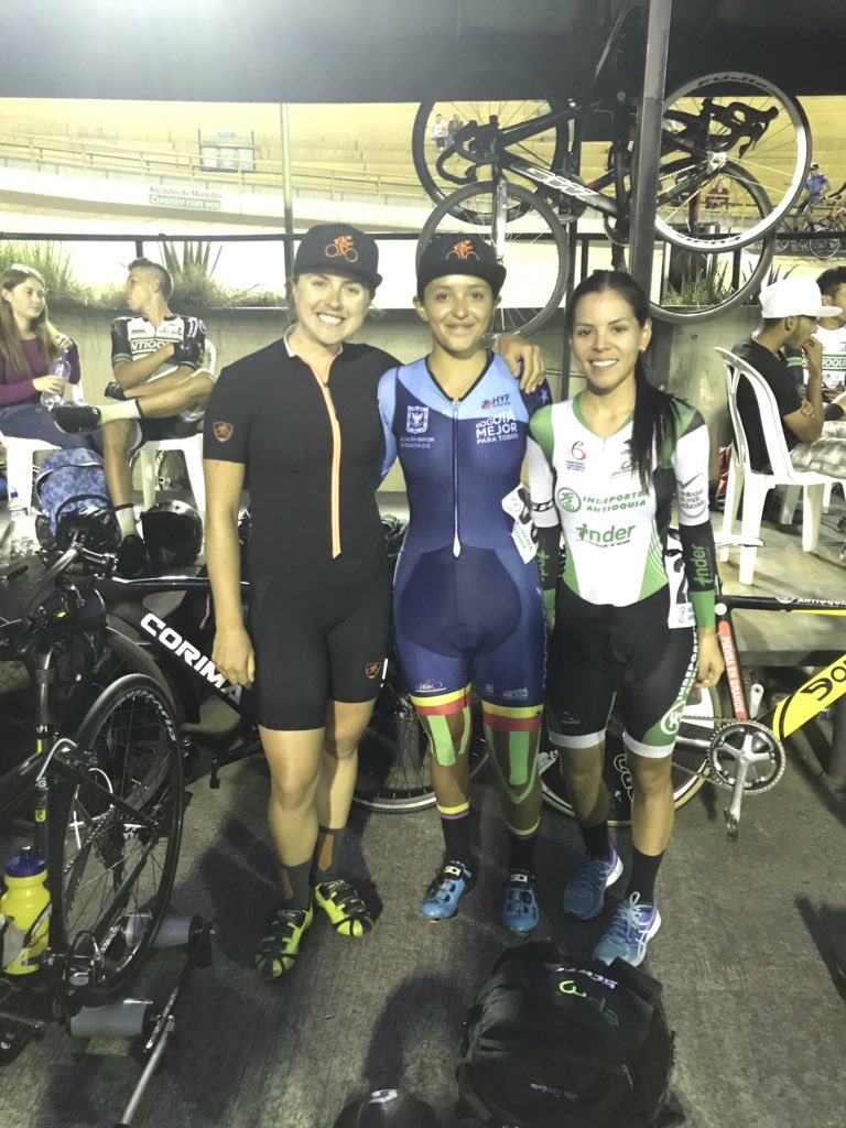 My <a href="/Illuminatebike/">Team Illuminate</a> teammates make for some tough competition on the track! <a href="/tatianaduenas31/">Tatiana Dueñas</a> <a href="/jesseniamg95/">Jessenia Meneses</a> 🚴‍♀️💨 &amp; muchas gracias <a href="/natii_riano/">Natii Beimers</a> for letting me race your bike ❤️ Colombia 🇨🇴
