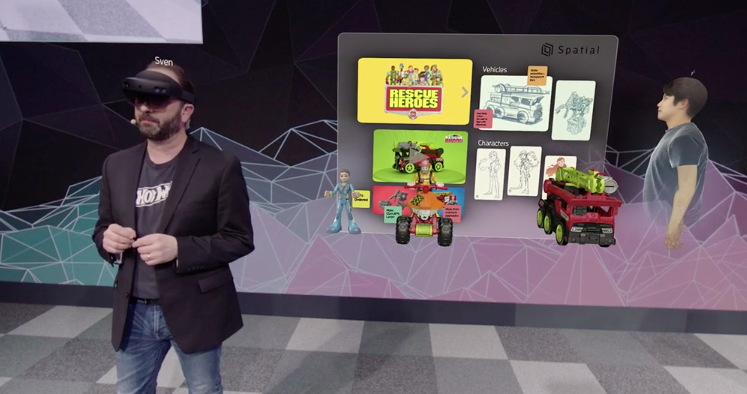 tcrawford's tweet photo. Very cool to see @Mattel #CTO @SvenGerjets take the stage to talk about how #Halolens2 is leveraged by Mattel. #MWC19 https://t.co/ShnBOGONww