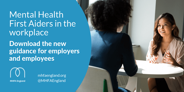 MHFAEngland's tweet photo. Our new guidance provides clear information to support employers in implementing #MentalHealthFirstAid training in the workplace – ensuring that their first aid provision can protect both the mental and physical health of their employees: https://t.co/6YeP792K9W 
#MHFAGuidance https://t.co/rtKaaDLxTp