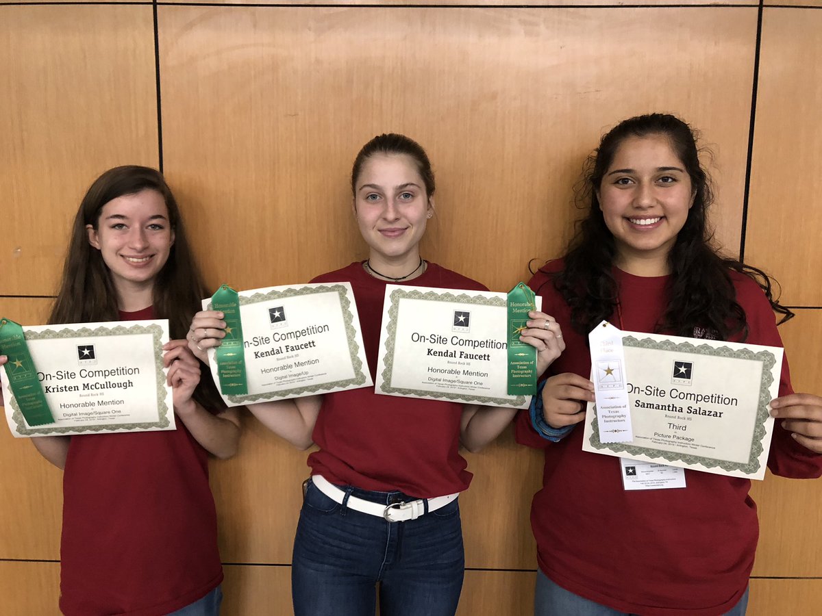 PhotographyRRHS's tweet photo. Congratulations to Kristen, Kendal, and Sam for winning awards at #atpiwc19 So proud!! @ATPI @RoundRockISD @DragonNationRR @rrisdfinearts @rrisdart @RRHS_Principal https://t.co/ItYeX6RsQ5