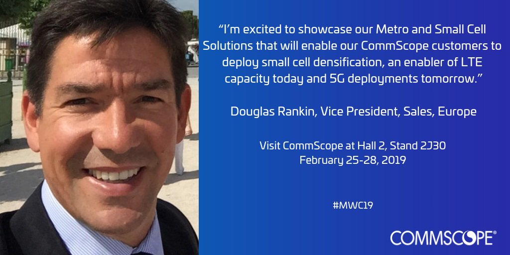CommScope's tweet photo. Talk #5G with Douglas at #MWC19. Click here. https://t.co/HWlk9P3jfQ #Pathto5G https://t.co/YGuEVpt7iM