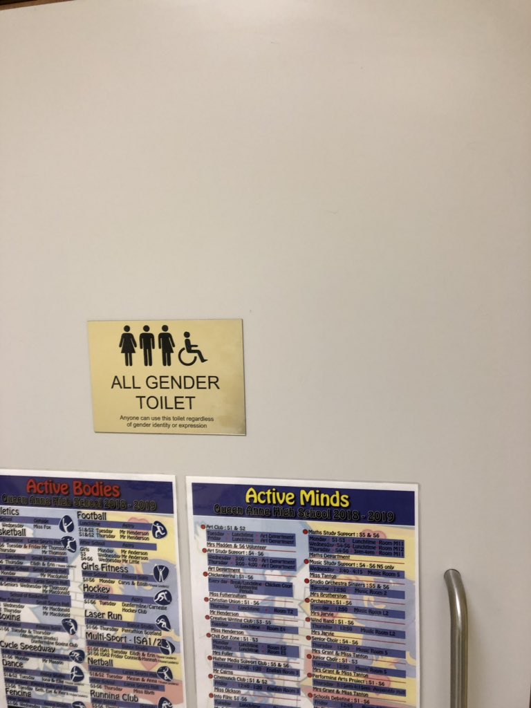 UoEStaffPride's tweet photo. Honoured to be part of an uplifting Fife schools LGBT+ day at @qahsinfo. *LOVED* your many All Gender toilets. #SPNPoster #loveislove https://t.co/3XvC9TBQSe