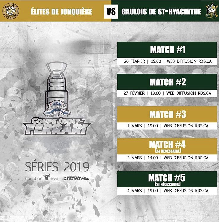 Voici l’horaire complète de la première série de vos Gaulois! Le meilleur hockey de la saison est à nos portes, manquez pas ça!
#jesuisGaulois