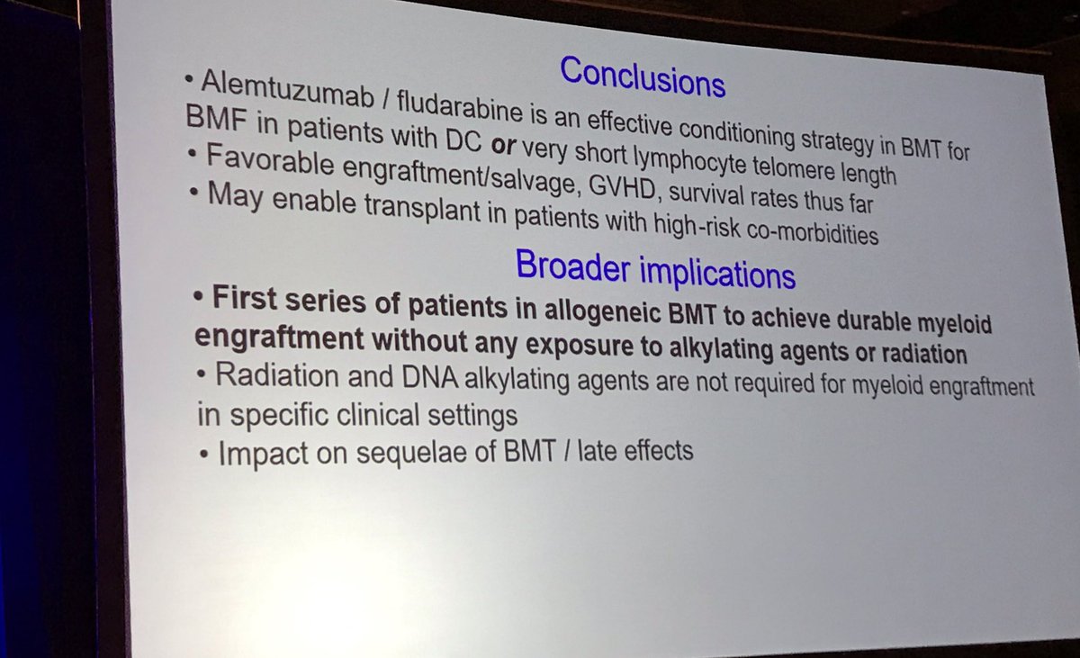 ReshmaRamlal2's tweet photo. Non-alkylator based conditioning is feasible in dyskeratosis congentia with no acute GVHD and acceptable risk of cGVHD, engraftment failure, infectious complications. #tctm19 https://t.co/77Heavo9uo