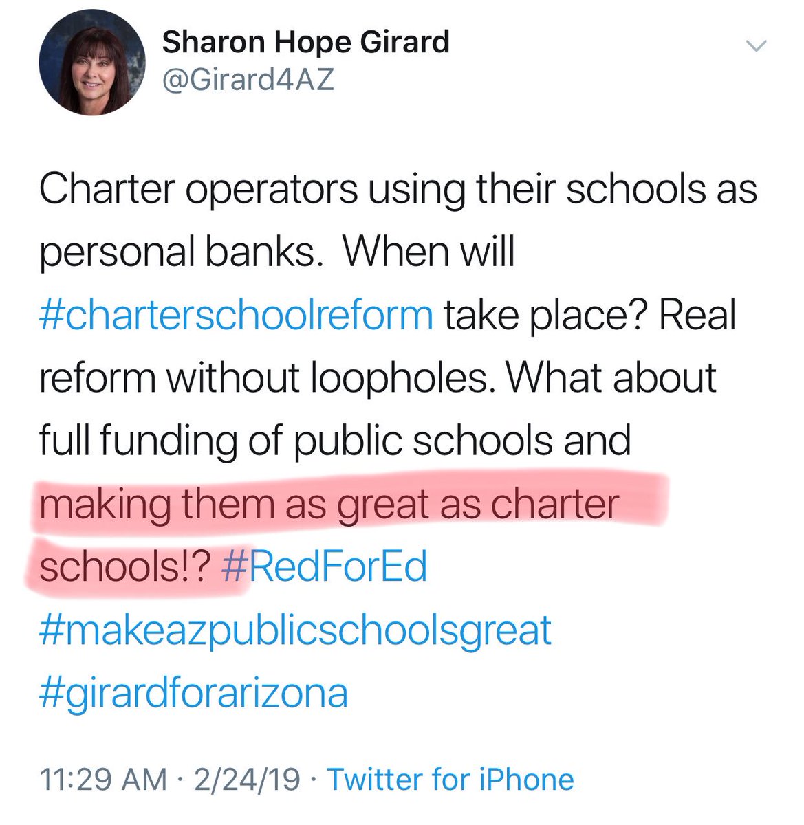 Not sure what @Girard4AZ point is, since charter schools receive less money than district schools, besides charter schools are better. 😆#ChooseCharter #SchoolChoice #CharterChampion #RedForEd