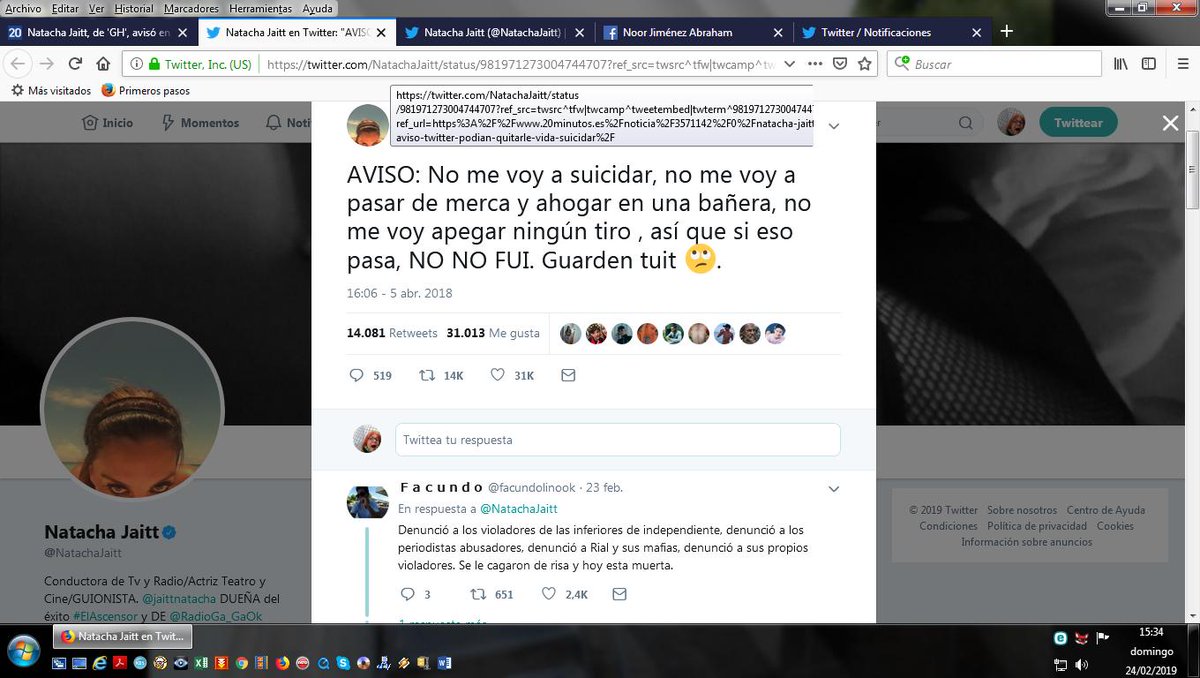 Noor_J_Abraham's tweet photo. Estoy consternada poe lo sucedido a #NatachaJaitt,  siempre la observé como unq persona #vulnerada , víctima de un sistema de #consumo , de hombres que la consumieron, y de #medios que también la han consumido; y que luego la abandonaban, descartaban,  burlaban. https://t.co/XisgPQ4jBe