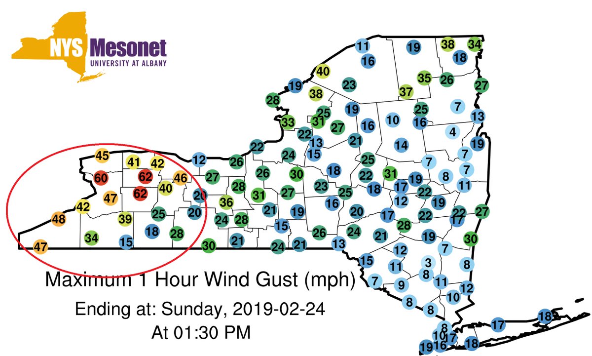 Nws Albany On Twitter Impressive Winds Recorded On The Nysmesonet In Western Ny With Gusts Up To 60 62mph Recorded As Of 1 30pm These Strong Winds Will Spread Eastward This Afternoon And Reach