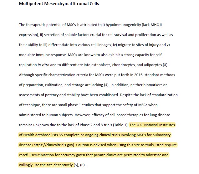 FrankS1956's tweet image. Important perspective by Marilyn K Glassberg group @UMiamiMedicine in @AnnalsATS highlighting abuses in the mesenchymal stem cell “industry” atsjournals.org/doi/10.1513/An…
What your thoughts MRojas @colblackberrys, legitimate @paccm stem cell researcher, and @KaminskiMed?
