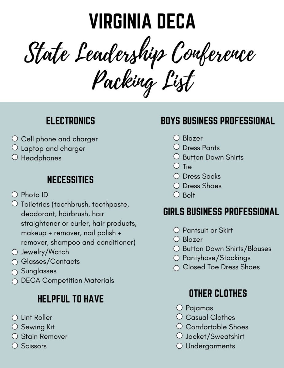 Getting ready for #VASLC? Take a look at our packing list to make sure you are #ReadyForIt 👔👠 bit.ly/2Ixe8Ah